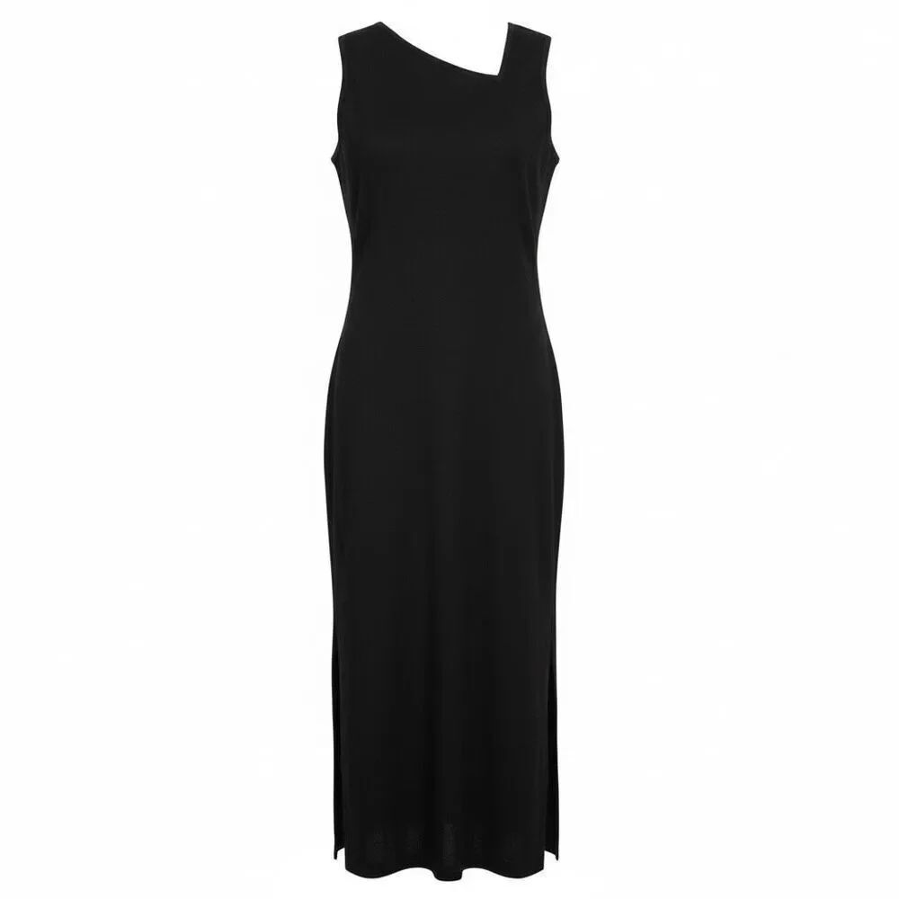 Misook women’s size Small Sleeveless Knit Maxi Dress Black Wedding Guest Dress F